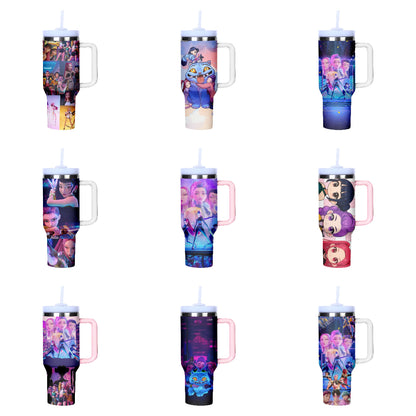 KPOP Demon Hunters 40oz Insulated Tumbler with Handle and Straw Car Travel Mug Cold Stainless Steel Cup