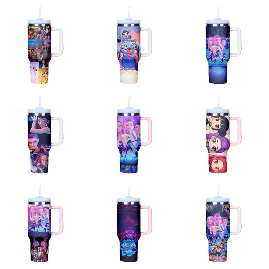 KPOP Demon Hunters 40oz Insulated Tumbler with Handle and Straw Car Travel Mug Cold Stainless Steel Cup