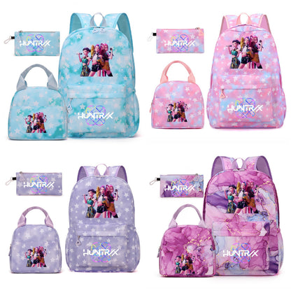 Kpop Demon Hunters Tie-Dye Star Backpack Set Student School Bag Lunch Bag & Travel Pouch 3-Piece Set