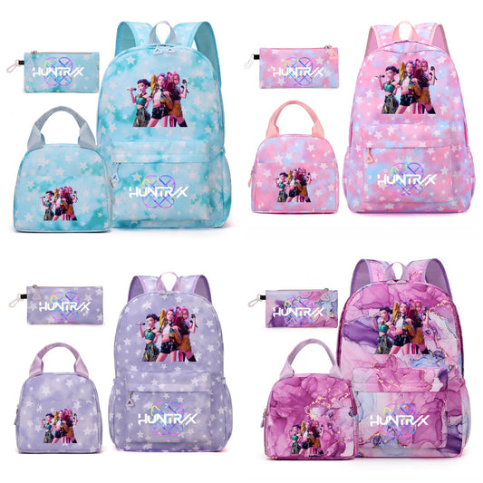 Kpop Demon Hunters Tie-Dye Star Backpack Set Student School Bag Lunch Bag & Travel Pouch 3-Piece Set