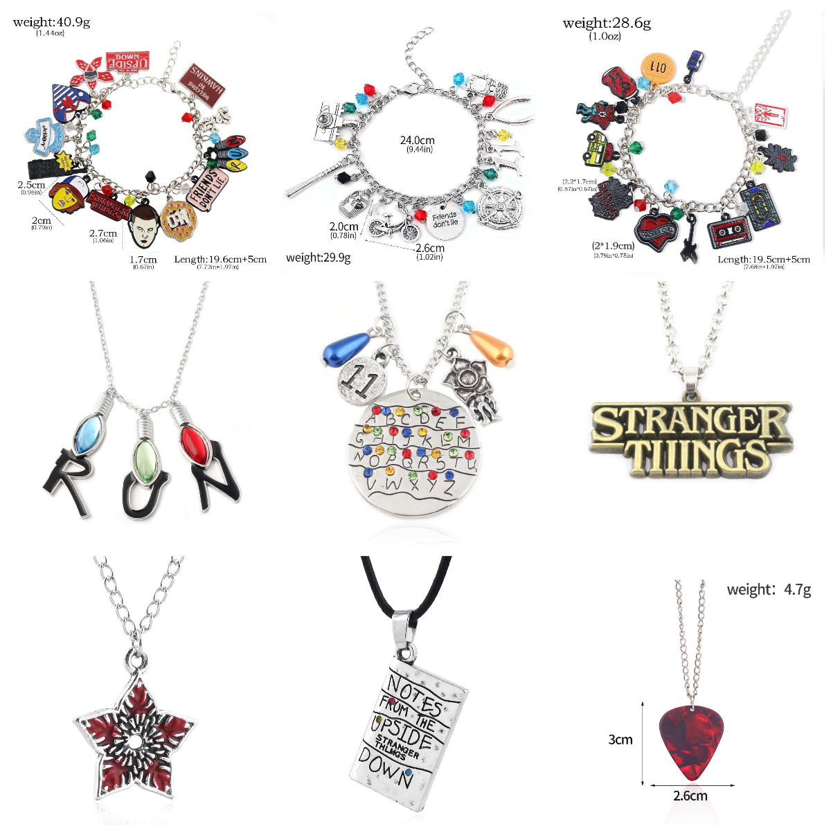 Stranger Things Inspired Jewelry Set Letter Alloy Pendant Necklace & Bracelet Trendy Collectible Accessories