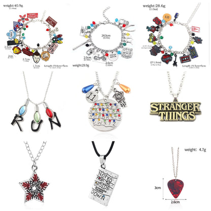 Stranger Things Inspired Jewelry Set Letter Alloy Pendant Necklace & Bracelet Trendy Collectible Accessories