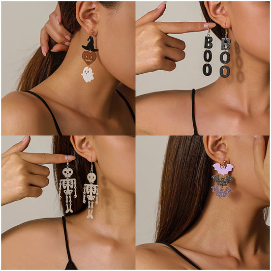 Halloween Acrylic Ghost Earrings Pumpkin Sparkly ‘BOO’ Letter Dangle Earrings
