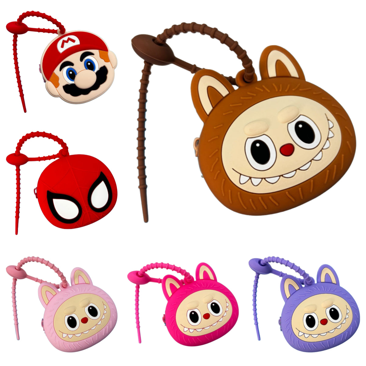 Cartoon Labubu Silicone Zipper Coin Purse with Keychain – Cute Wallet, Earphone Case, Car Key Holder