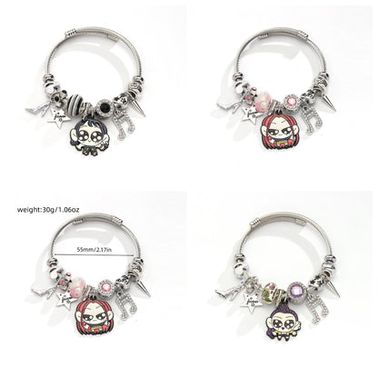 K-POP Demon Hunters Bracelet Cartoon Charm Bangle with Rhinestone Pendant Adjustable Zinc Alloy Plated Cuff