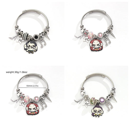 K-POP Demon Hunters Bracelet Cartoon Charm Bangle with Rhinestone Pendant Adjustable Zinc Alloy Plated Cuff