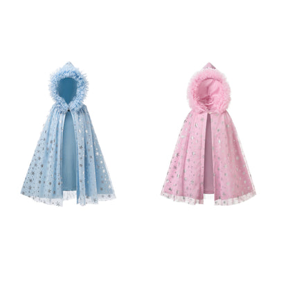 Girls Winter Princess Hooded Cape – Sparkly Snowflake Cloak Coat for Dress Up & Parties