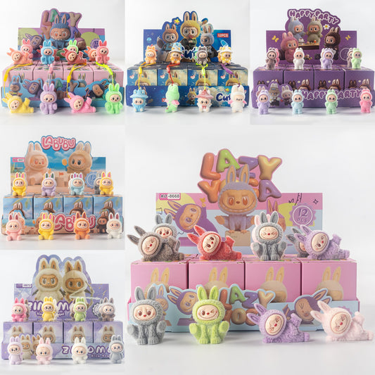 Labubu Flocked Vinyl Figure Collectible Toy Blind Box Surprise Trendy Desk Decor 12Pcs