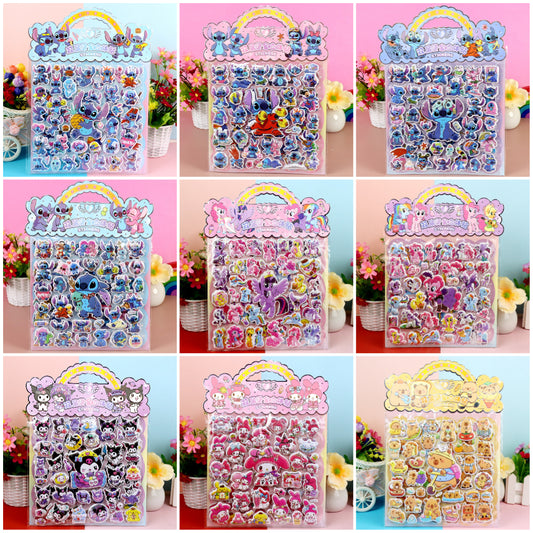 Children’s Cute Cartoon Puffy Stickers Pony & Capybara Double-Layer Bubble Stickers
