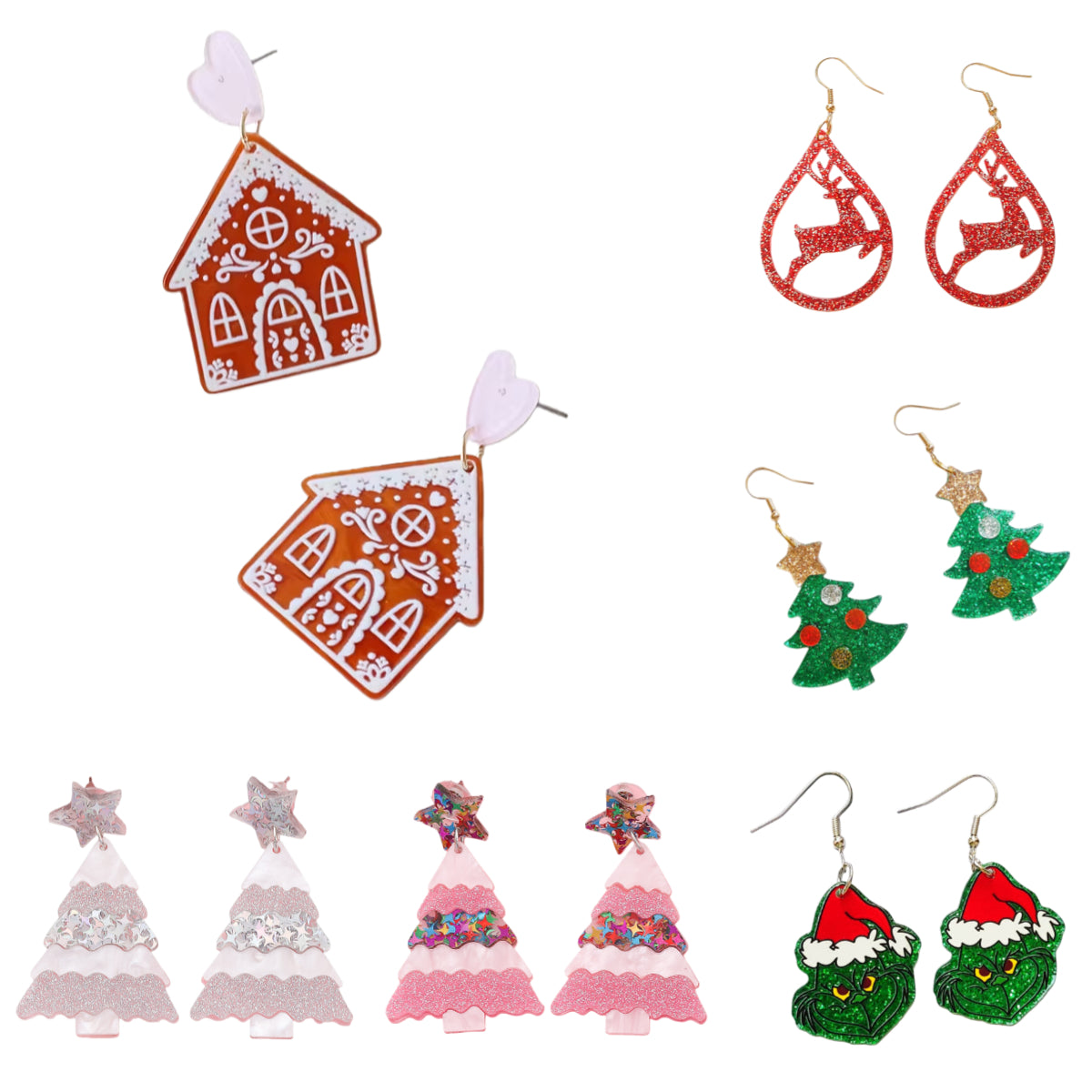 2025 Christmas Acrylic Earrings Cookie House Christmas Tree Grinch & Reindeer Design Vintage Simple Holiday Jewelry