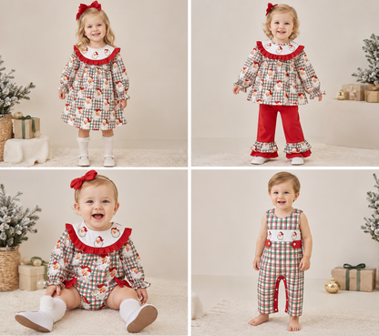 Christmas Santa Smocked Embroidery Sibling Matching Outfits