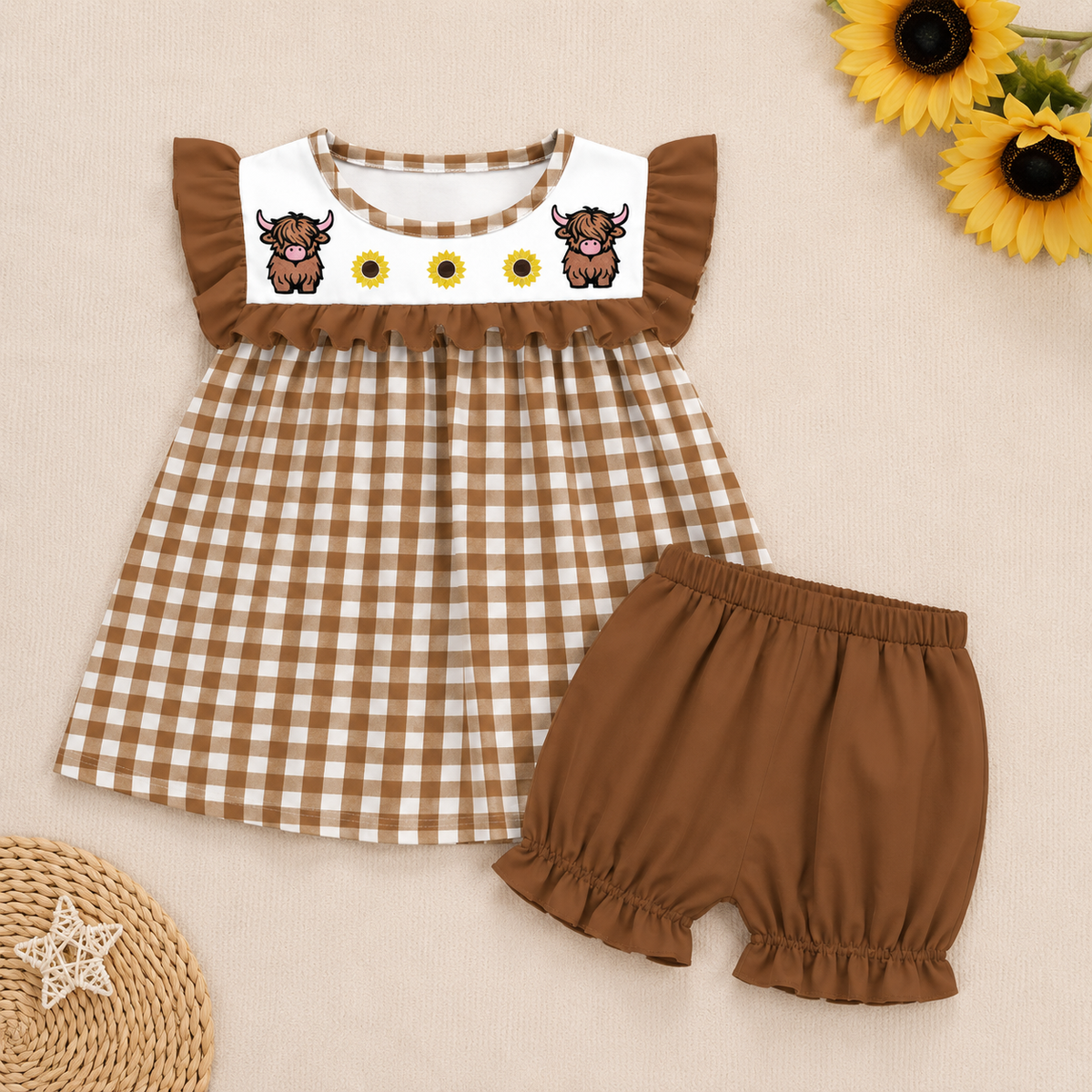 Girls Fall Embroidered Ruffle Dress & Bloomer Set – Highland Cow and Mardi Gras Boutique Outfits