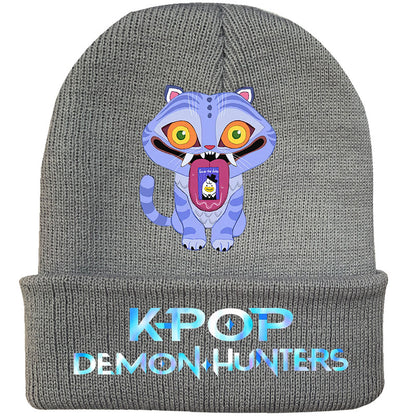 K-Pop Demon Hunters Anime Beanie, Fashion Knitted Cuffed Hat with Print, Outdoor Adult Winter Cap