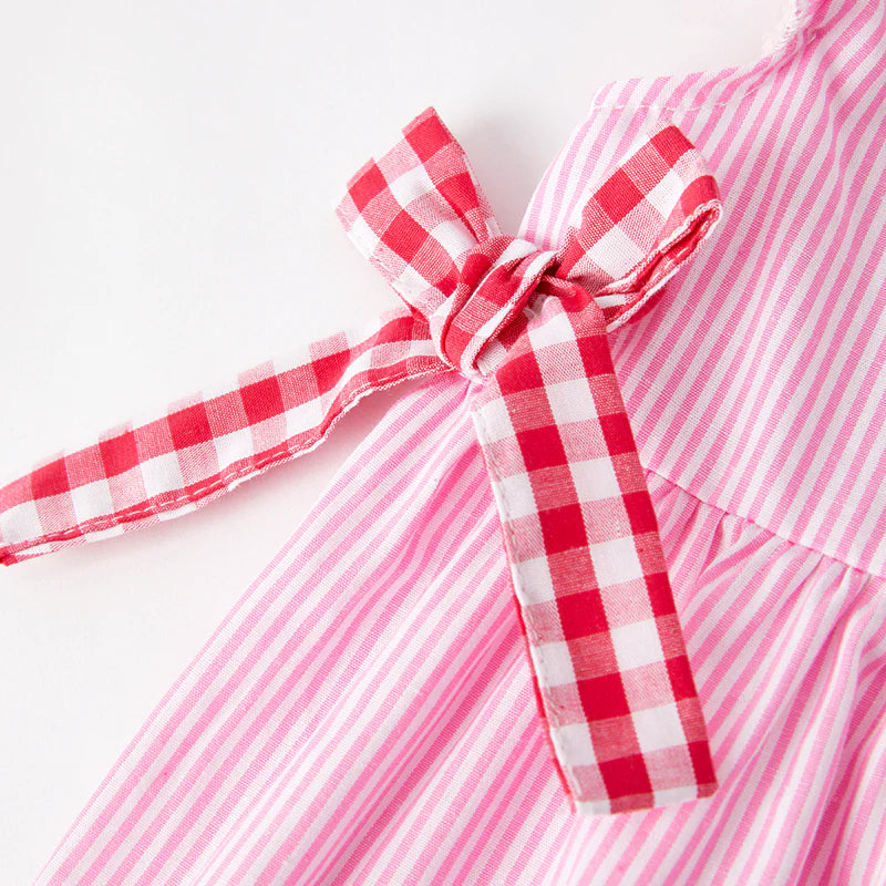 Girls Back To School Pink Stripes Apple Applique Dress