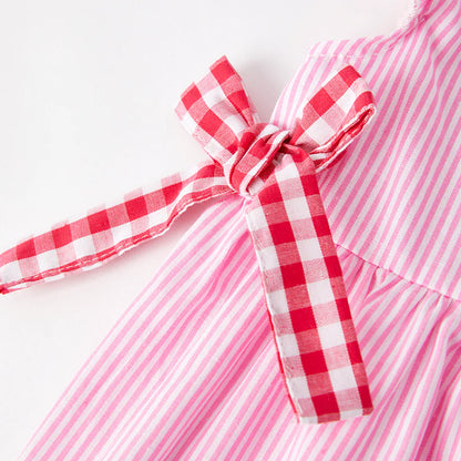 Girls Back To School Pink Stripes Apple Applique Dress