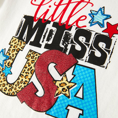 Girls 4th Of July "LITTLE MISS USA" Sequins Skirt Set