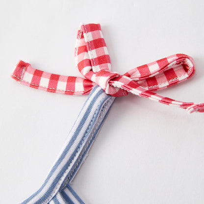 Girls 4th Of July Blue Stripes Flag Embroidered Slip Dress
