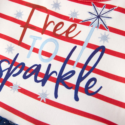 Girls 4th Of July FREE TO SPARKLE Blue Star Tulle Dress