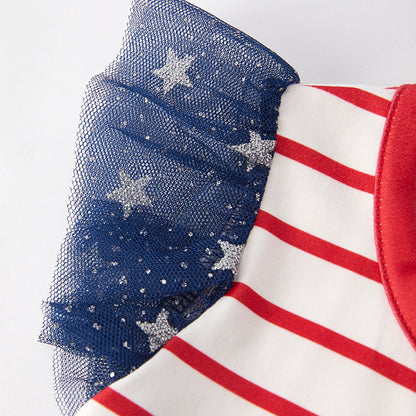 Girls 4th Of July FREE TO SPARKLE Blue Star Tulle Dress