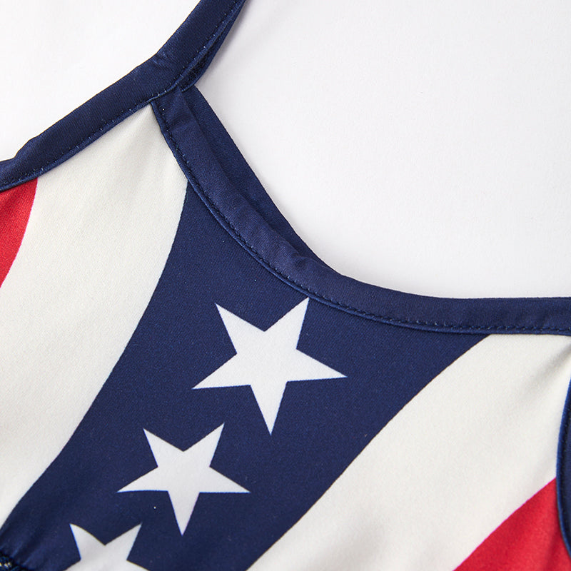 Girls 4th Of July Red Blue Star Tulle Slip Dress