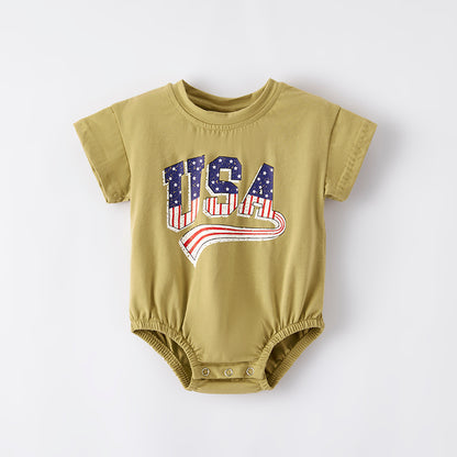 Baby Todder USA Print July 4th Cotton Bubble Romper