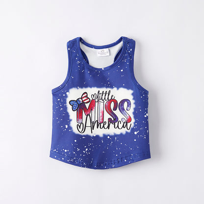 Girls July 4th "LITTLE MISS AMERICA" Blue Tank Top