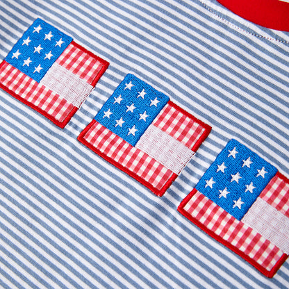 Boys July 4th Flag Embroidered Blue Stripes Cotton T-shirt