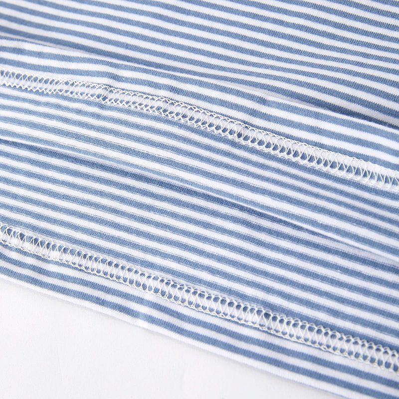 Boys July 4th Flag Embroidered Blue Stripes Cotton T-shirt