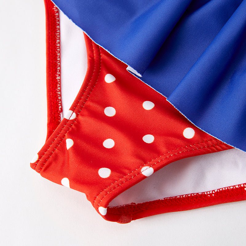 2 Pieces Girls July 4th Red Blue USA Flag Swimsuit Set