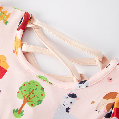 Girls Fall Autumn Farm Print Long Sleeves Dress