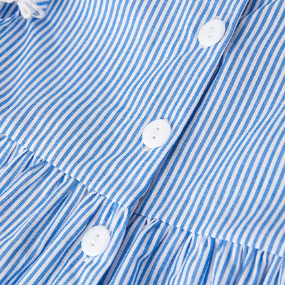 Girls Back To School Blue Stripes Pencil Applique Dress