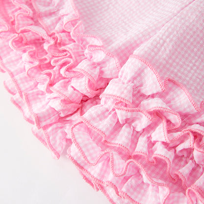 Girls Summer Watermelon Applique Pink Ruffled Short Set