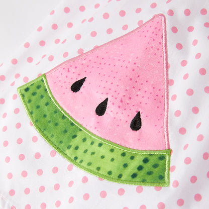 Girls Summer Watermelon Applique Pink Ruffled Short Set
