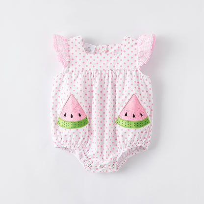 Baby Summer Watermelon Applique Pink Dot Cotton Romper
