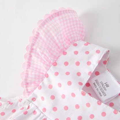 Baby Summer Watermelon Applique Pink Dot Cotton Romper