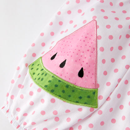 Baby Summer Watermelon Applique Pink Dot Cotton Romper