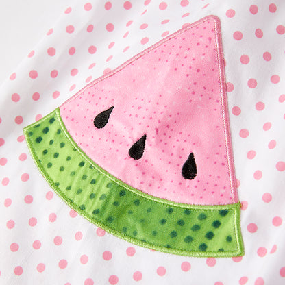Girls Summer Watermelon Applique Pink Ruffled Dress