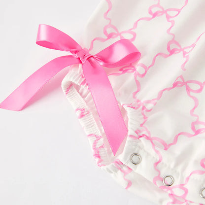 Baby Summer Pink Bow Smocked Embroidered Bubbles Romper