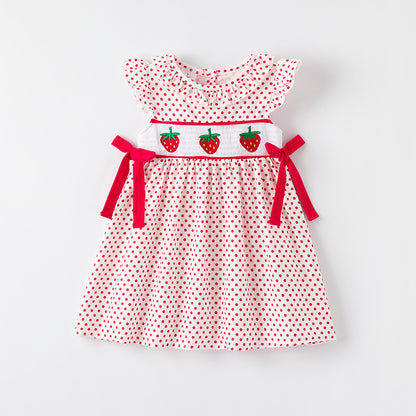 Girls Strawberry Season Red Dot Summer Dress