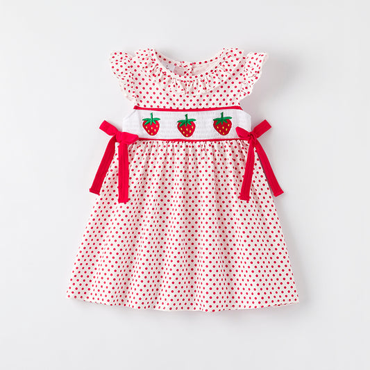 Girls Strawberry Season Red Dot Summer Dress
