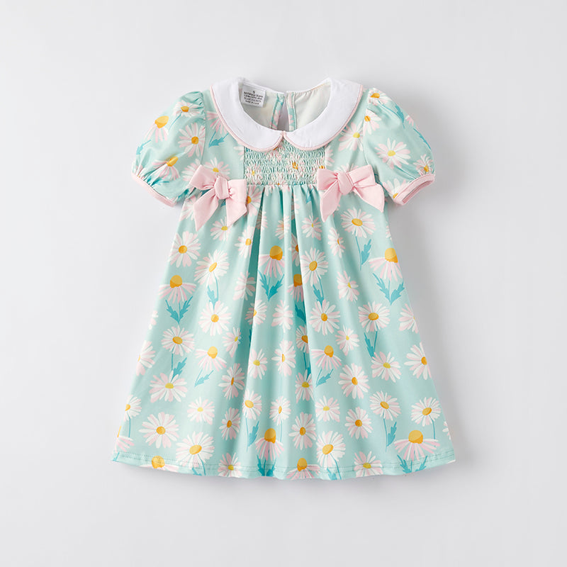 Girls Summer Magritte Daisy Pink Bow Boutique Dress
