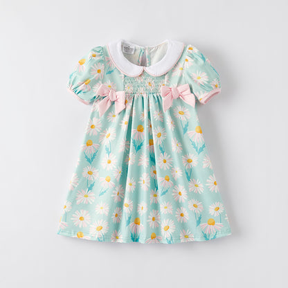 Girls Summer Magritte Daisy Pink Bow Boutique Dress