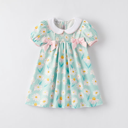 Girls Summer Magritte Daisy Pink Bow Boutique Dress