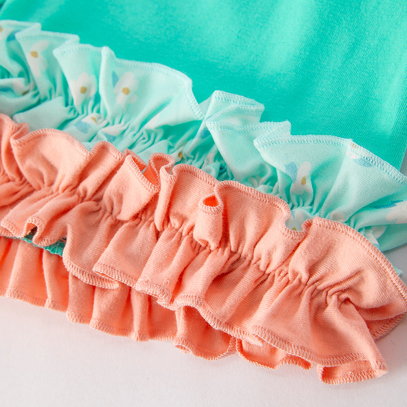 Summer Girls Coral Mint Floral Ruffled Short Set