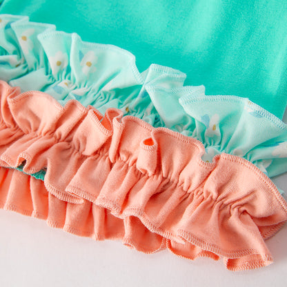 Summer Girls Coral Mint Floral Ruffled Short Set