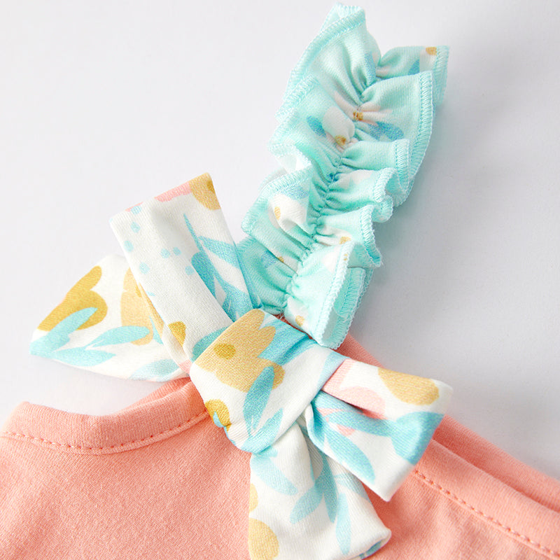 Summer Girls Coral Mint Floral Ruffled Short Set