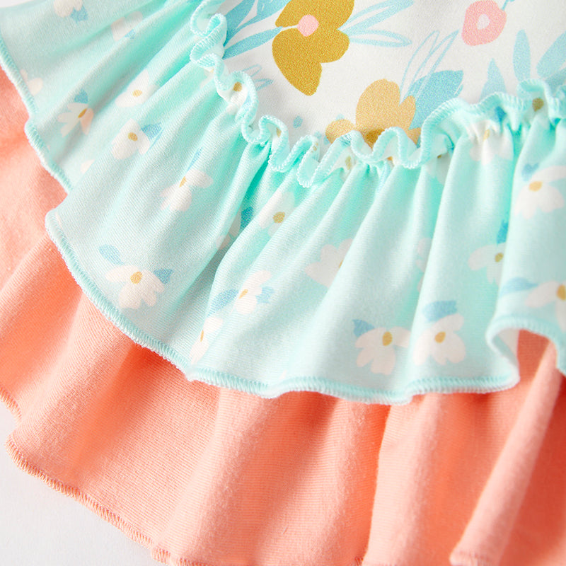 Summer Girls Coral Mint Floral Ruffled Short Set
