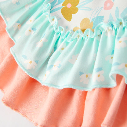 Summer Girls Coral Mint Floral Ruffled Short Set