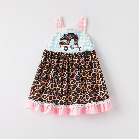 Girls Summer Cheetah Print Camper Dress
