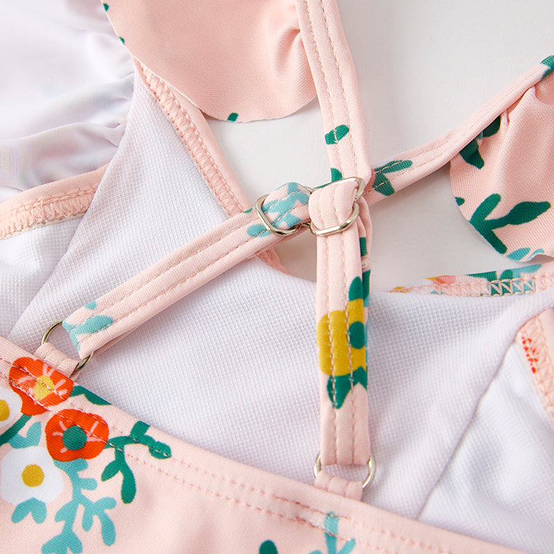 Girls Summer Beach Pink Floral Print Swimwear